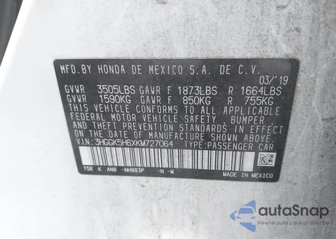 2019 Honda Fit Sport from USA, damaged, VIN 3HGGK5H6XKM727064